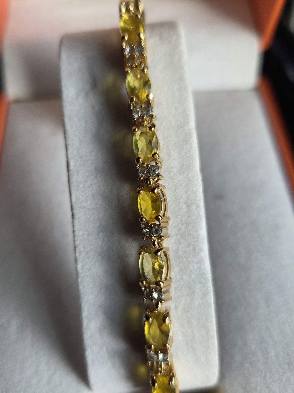 Yellow Citrine Color Tennis Bracelet In Gold Tone Setting -